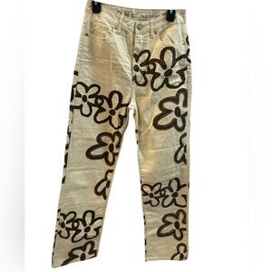 S.O.N.G 90’s Boyfriend Flower print Khaki and brown straight leg jeans